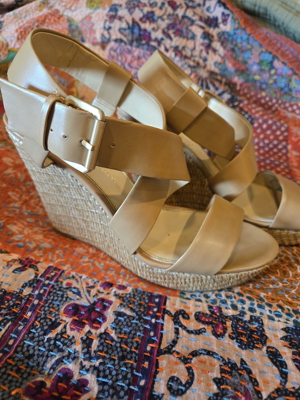 Jessica Simpson Womens Neutral Tan Wedge Sandals - Strappy Espadrille Heel